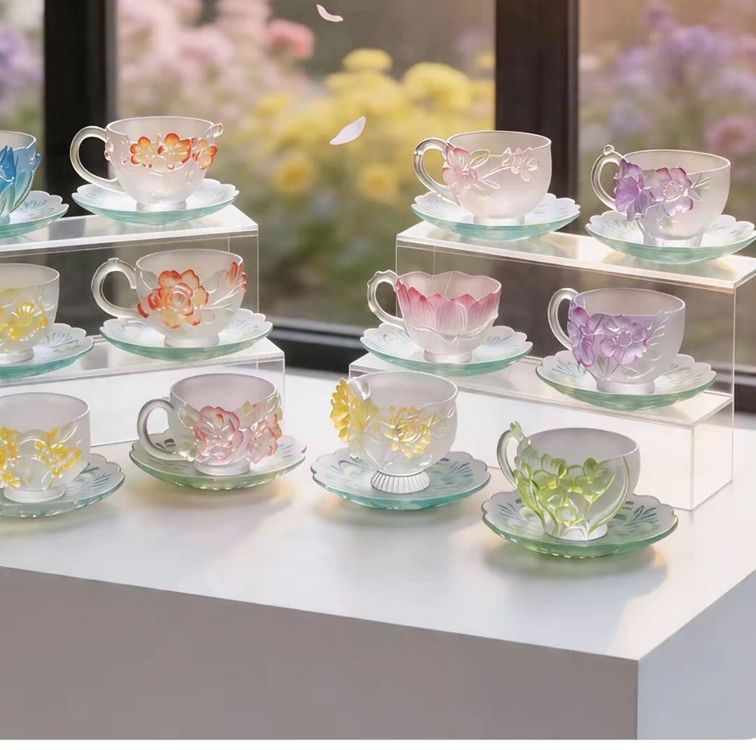 Twelve‑Month GuarTwelve‑Monthly Bloom Pâte‑de‑Verre Coffee Cup Set